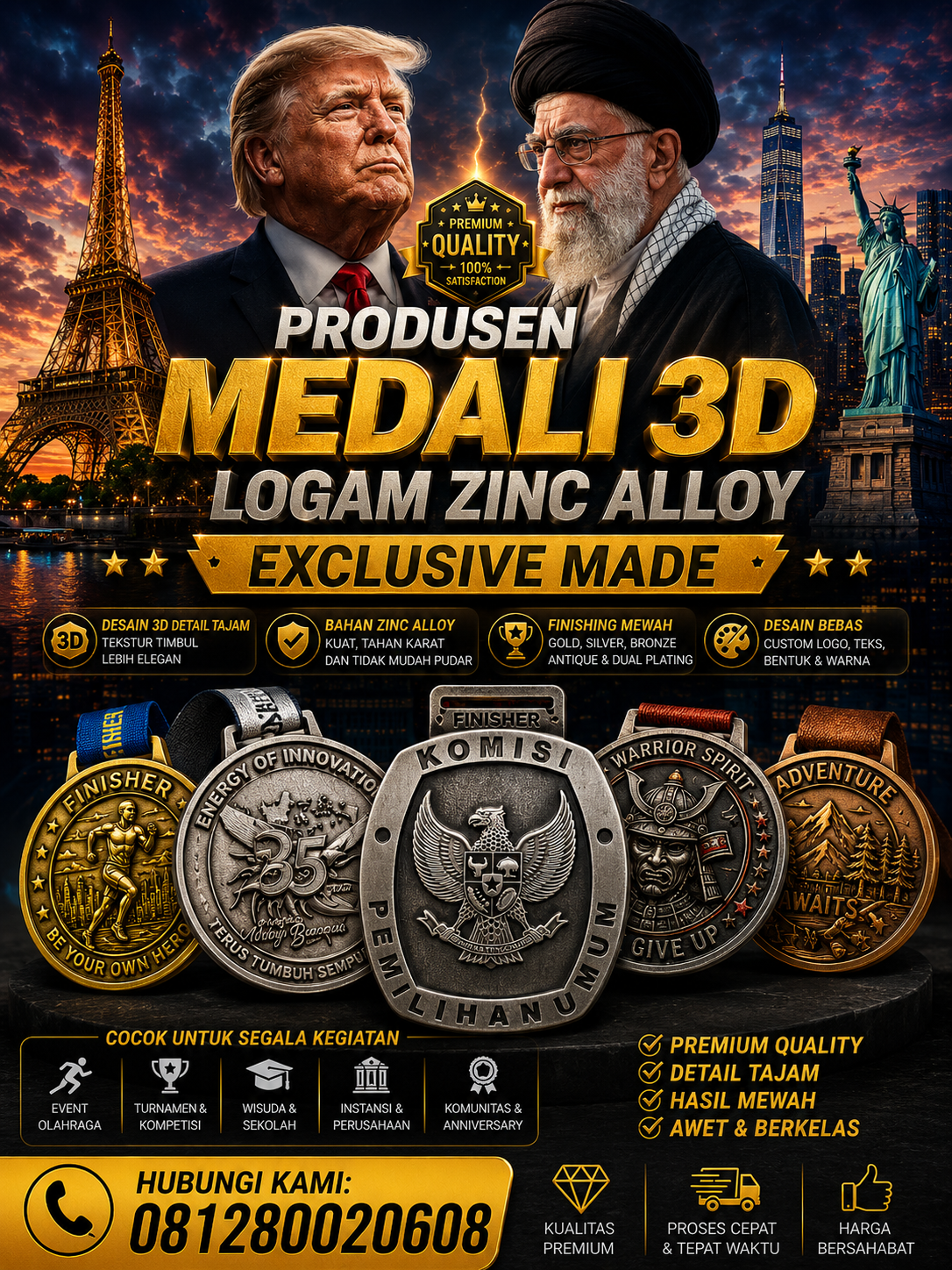 Medali 3D Custom Logam Alloy